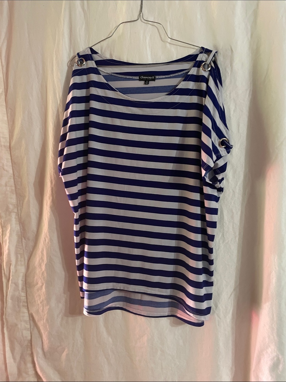 Chances R. Navy & White Striped Short Sleeve Tee with Shoulder Rings